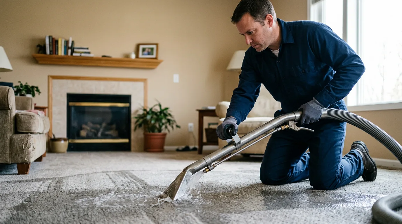 Water damage restoration technician working near Adkins, TX